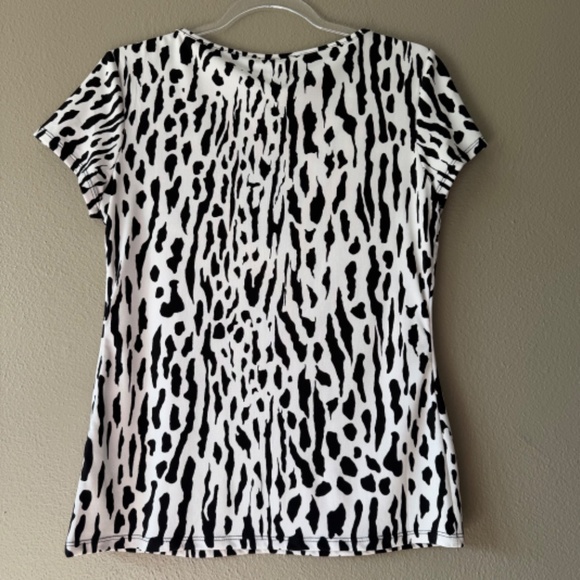 Carmen Marco Valvo Zebra Print Short Sleeve Stretch Black White Top Size M - Picture 2 of 7